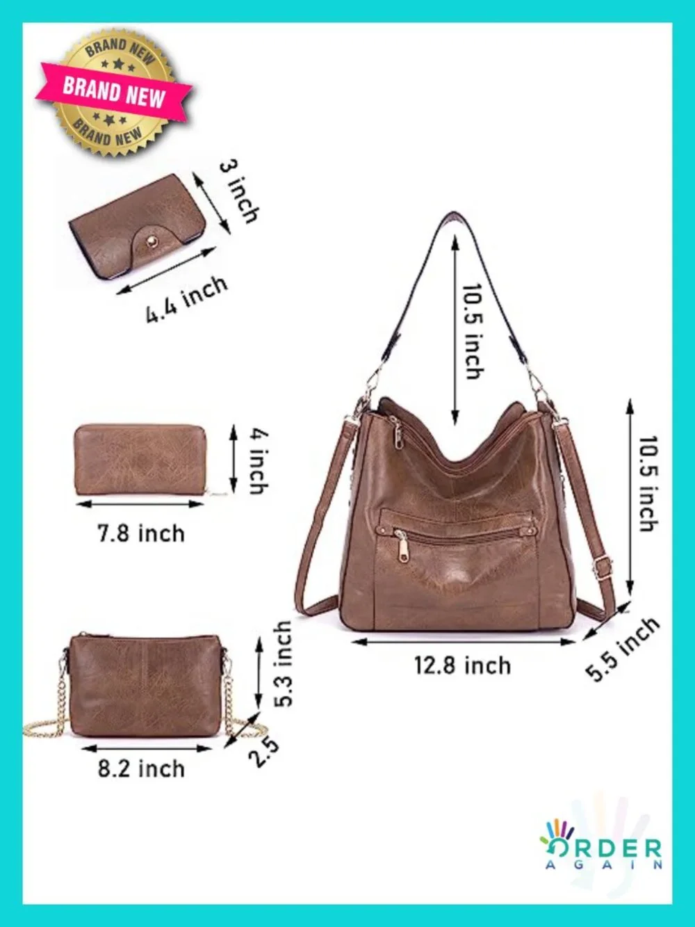 Large PU Leather Hobo Crossbody Bag Set with Wallet and Card Holder